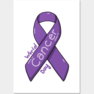 Cute Purple Ribbon For World Cancer Day Posters and Art